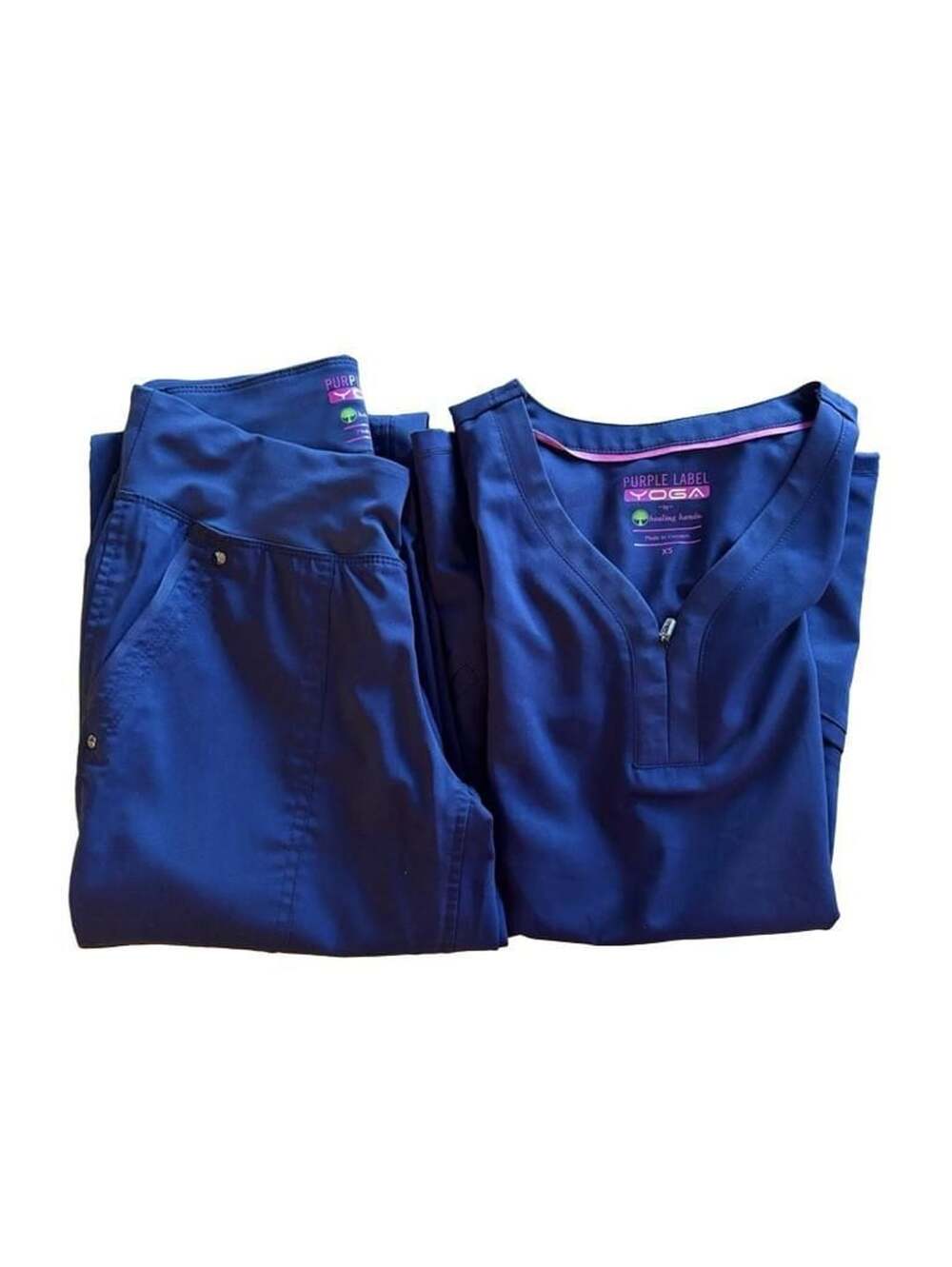Purple Label Yoga By Healing Hands Scrub Set XXS / XS Blue Medical Uniform